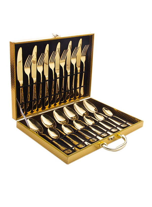 24-piece stainless steel cutlery set, gold