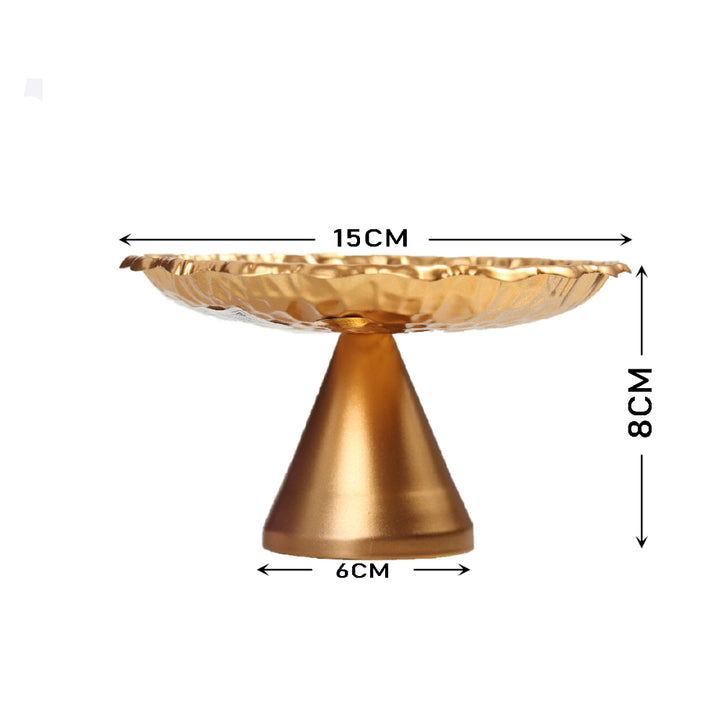 طبق تقديم وضيافة بقاعدة مرتفعة زويل من الحديد مزخرفة اللون ذهبي