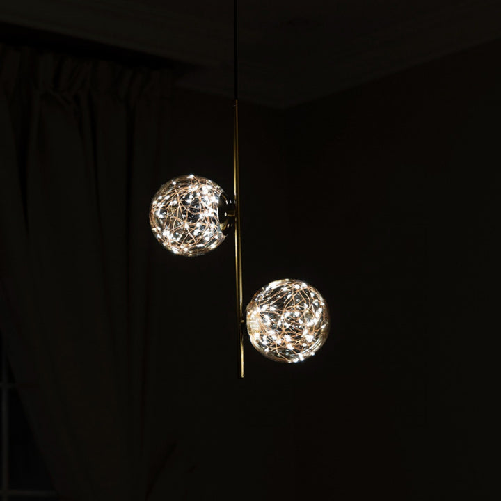 Two Golden Pendant Lighting Balls with LED Lighting spots