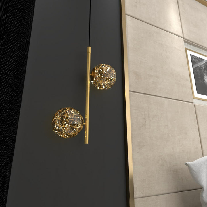 Two Golden Pendant Lighting Balls with LED Lighting spots