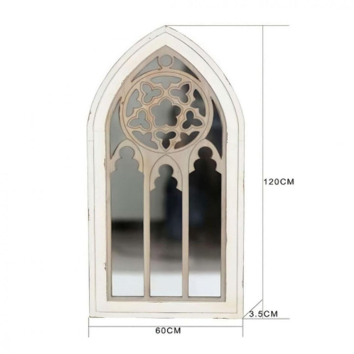 مرآة جدارية خشب شكل قوس - أبيض عتيق